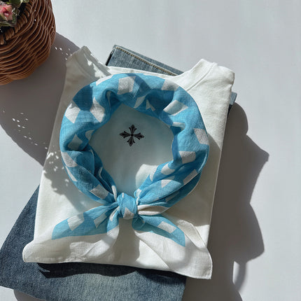 2025 Spring and Summer New Cotton Small Square Soft Printed Scarf Neck Protecting Small Scarf Sunscreen Headscarf Hair Belt Women