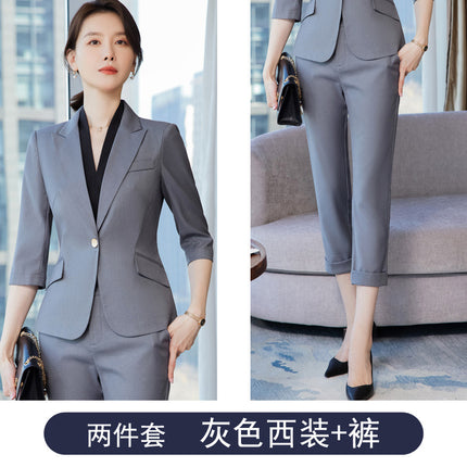 Grey Suit Jacket Women's Spring and Autumn Thin Elegant Goddess Style Seven-point Sleeve Casual Small Suit Dress Professional Suit