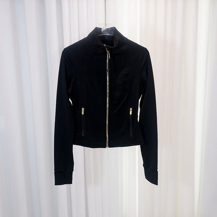 Spring and Summer Yoga Wear Stand Collar Jacket Short Silver Zipper Cardigan Jacket Slim Fit Elastic Slimming Yoga Wear Running