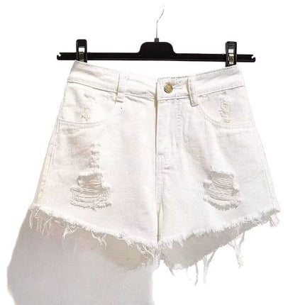 Hot girl ripped Denim shorts women's summer thin loose high waist slimming design sense niche wide leg hot pants fashion