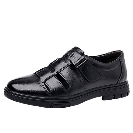 606 Men's Sandals Business Clogs Summer Low-Cut Slip-On Cowhide Breathable Dad Shoes Cut Out Casual Leather Shoes