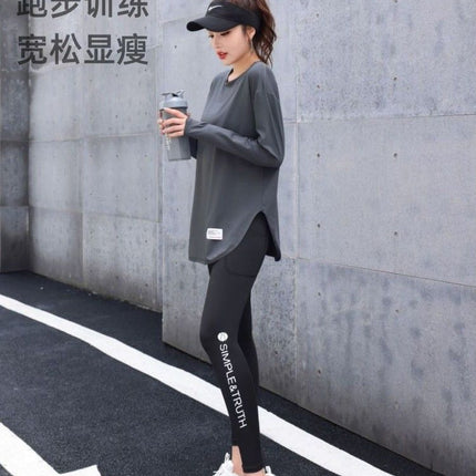 Mid-Length Hip-Covering Running Trendy Fitness Clothing Women's Tops Loose Belly-Covering Quick-Drying Yoga Large Size Spring and Autumn Clothing
