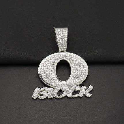 European and American Hip Hop OBLOCK Letter Pendant Necklace Alloy Diamond Brand Punk Rap Cool Necklace Cross Border