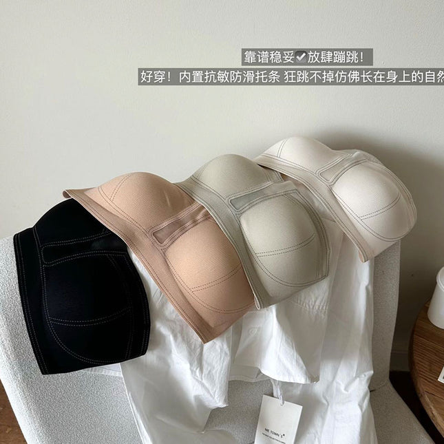 Non-slip strapless air integrated cup underwear live hair generation seamless fishbone line tube bra foreign trade cross-border