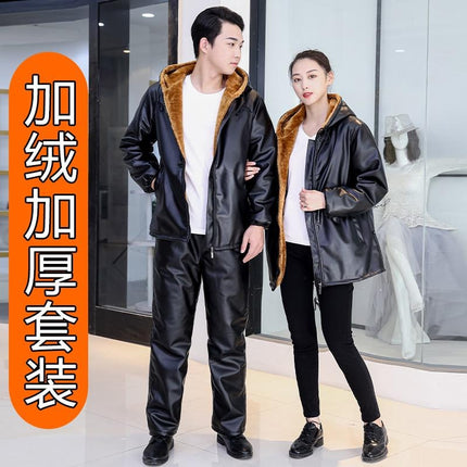 Men's leather pants suit oil-proof waterproof motorcycle motorcycle windproof warm slaughter aquatic labor protection overalls