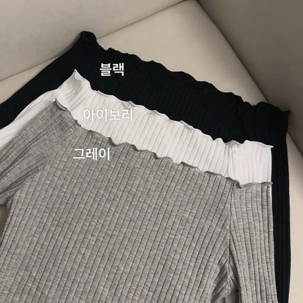 South Korea Dongdaemun Spring and Summer New Elegant Shoulder Shoulder Collar Slim Figure Tight Long Sleeve Base Shirt T-shirt
