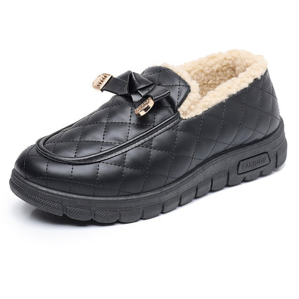 Women's Winter New Style Slip-On Cotton Shoes with Fleece Lining, Cold-Proof, Comfortable Loafers, Warm Mom Shoes