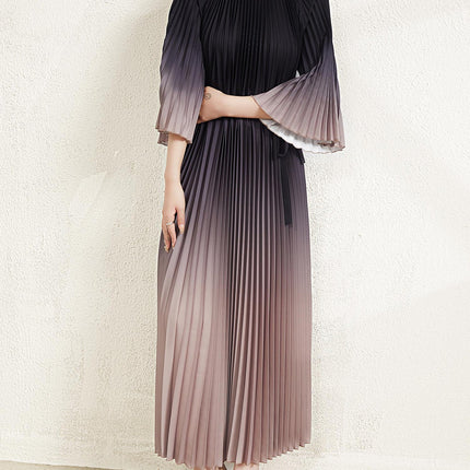 Plus-Size Women's Pleated Dress, Cross-Border Fashion, Elegant, Waist-Cinching, Slimming, High-End Long Dress, Pleated Skirt, Sweet and Fresh