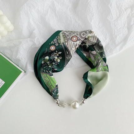 Magnetic Buckle Small Silk Scarf 2023 Women's Autumn and Winter Scarf Pearl Necklace with Shirt Scarf Accessories Pearl Buckle