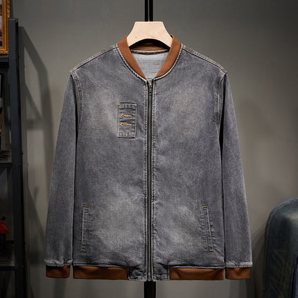 Plus Size Men's Loose Denim Jacket Plus Fat Enlarged Elastic Fat Men's Baseball Uniform Korean Style Fat Jacket Trendy Top