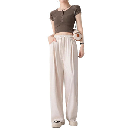 2025 Gray Wide-Leg Pants for Women Spring and Summer High-Waisted Summer Thin Straight Sports Casual Anti-Mosquito Glutinous Rice Pants
