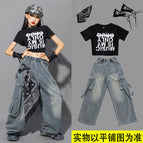 Music251 black short t+532 strap denim trousers+black sleeves+black scarf+hanging chain / 110cm