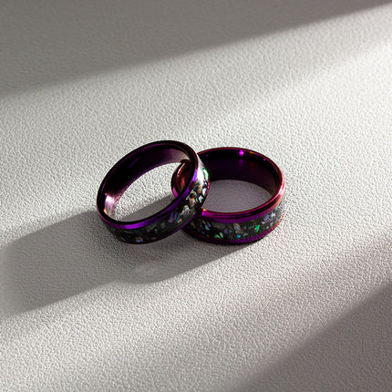 8/6mm double color purple blue inlaid abalone shell ring men's fashion ring cross-border hot lovers jewelry wholesale