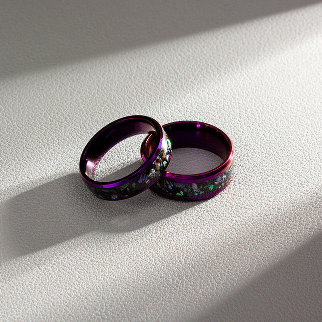 8/6mm double color purple blue inlaid abalone shell ring men's fashion ring cross-border hot lovers jewelry wholesale