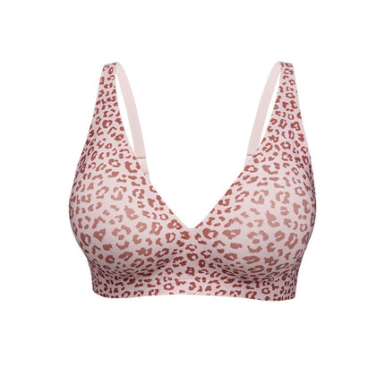 Amazon Cross-Border Best-Selling Seamless Leopard Print Underwear European and American Style Wireless Bra Full Cup Bra Source Factory