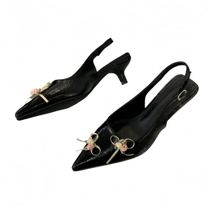 French Fairy High Heels, Toe-Cap Sandals, 2025 New Summer Shoes with Skirts and Flowers, New Chinese Style Pointed-Toe Shoes for Women