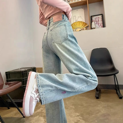 Blue Tie-Dye Splash-Ink Straight Jeans Women's Spring 2025 New Design Sense Small All-Match Trendy Mop Pants
