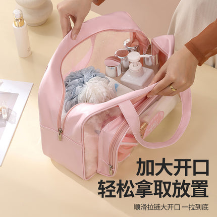 Transparent PVC Wash Bag Portable Shoulder Dry and Wet Separate Bag Swimming Fitness Bath Bag Waterproof Makeup Storage Bag