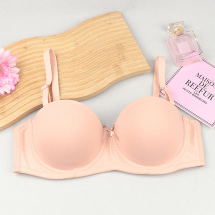 Cross-border half cup underwear women's bra solid color glossy steel ring push up top support bra sexy big chest small bra c cup