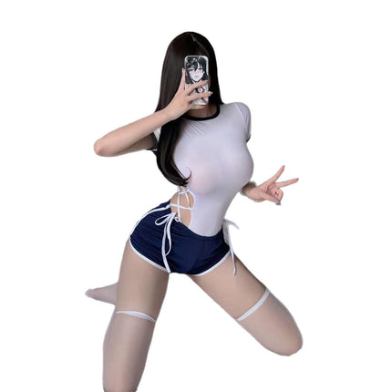 Sexy Lingerie, Super Sexy College Style Pure Desire Uniform Passion Suit Open Crotch Temptation Female Bed Passion Body Suit Suit