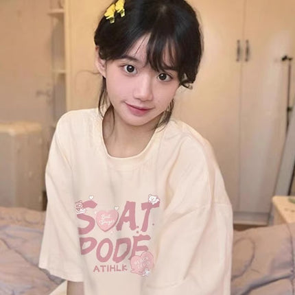 Chic Sweet Style Pure Cotton Short-Sleeved T-Shirt for Women 2026 Summer New Style Preppy Style Loose Design Half-Sleeved Top Trendy