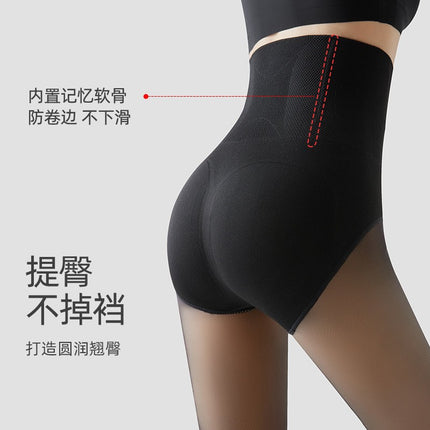 Flight Attendant Gray One-Piece Sheer Pants for Women, Extended Black Silk Leg Artifact, Autumn and Winter High-Waisted Fleece-Lined Fake Sheer Leggings