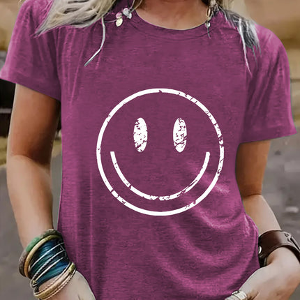 Amazon European and American summer women's smiling face pattern round neck short sleeve casual fashion T-shirt foreign trade women's explosive