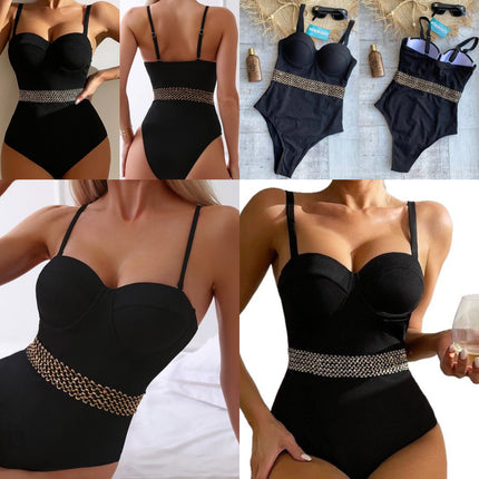 European and American high luxury gold-edged one-piece swimsuit hard bag shoulder strap adjustable one-piece bikini sexy women's hot spring swimsuit