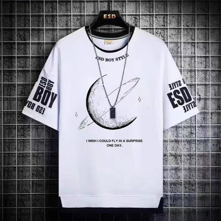 Boys' Short-Sleeve T-Shirt Trendy Brand Men's Clothing Live Broadcast for Middle School Students and Older Children Summer Half-Sleeve Youth Clothing for Ages 12-18