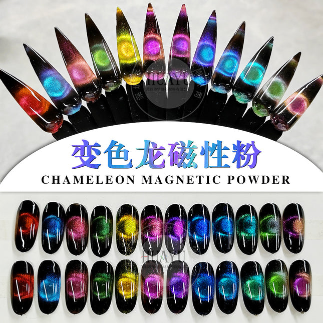 Cross-Border Popular Cat Eye Nail Polish Magnetic Powder Optical Chameleon Magnetic Powder Gradient Color 3D Cat Eye Powder Mirror Magnetic Powder