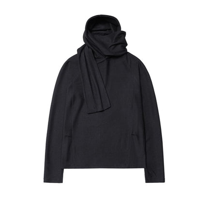 Spring Men's New Men's Base Shirt Stacked with Shawl Bib Hooded Niche Design Loose Pullover Sweater Top