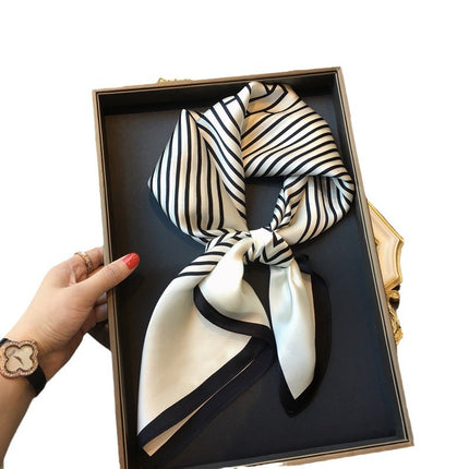 Hangzhou Silk 100 Mulberry Silk Scarf Nordic Simple Women 70cm Square Scarf Striped Silk Scarf Scarf Shawl