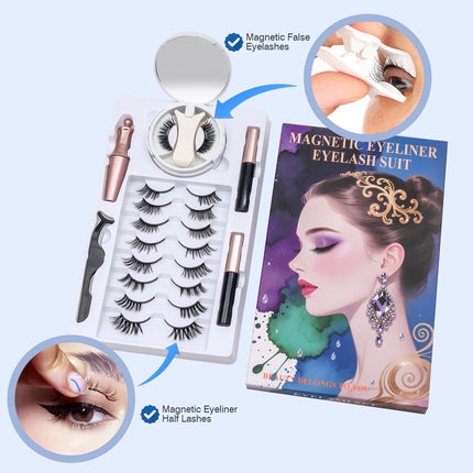 Wholesale magnetic eyeliner false eyelashes magnet false eyelashes 3D three-dimensional net red magnetic false eyelashes 3 pairs of suit
