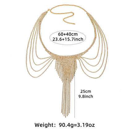 Cross-border Hot Diamond Angel Wings Body Chain European and American Fashion Heavy Industry Shiny Full Diamond Catwalk Tassel Chest Chain for Women