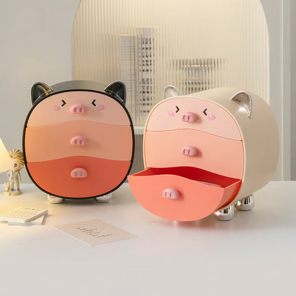 Plastic Dopamine Pink Cute Piggy Bedroom Cosmetics Storage Box Drawer-Type Jewelry Dustproof Desktop Household