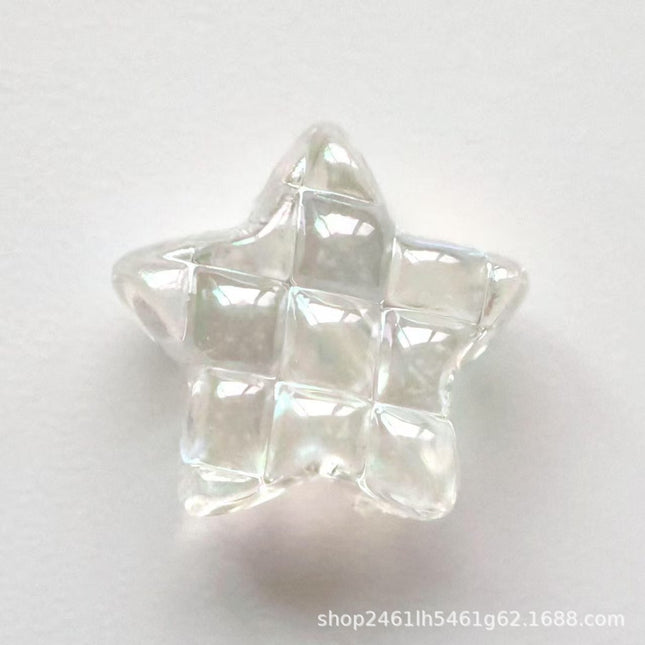 Exquisite, Compact, Transparent, Color-Plated Waffle Five-Pointed Star/Heart Loose Beads DIY Mobile Phone Chain Bracelet Chain Accessories