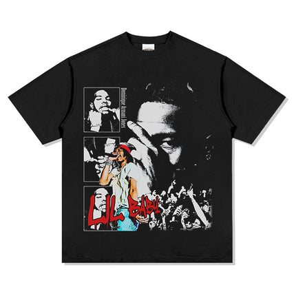 Cross-Border American Retro Hip-Hop Lil Baby Lil Baby Printed Short-Sleeved T-Shirt Heavy Round Neck Hooded Sweatshirt