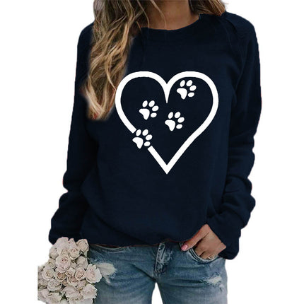 Foreign trade supply love dog foot printing round neck jacket sweater European size women's coat long sleeve cross-border autumn and winter