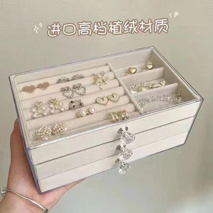 Jewelry Storage Box Drawer-type Large Capacity Built-in Flannel Anti-oxidation Transparent Earrings Nail Necklace Jewelry Exhibition
