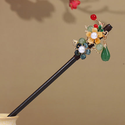 Antique Hairpin Tassel Step Wooden Hairpin Imitation Ebony Headwear Disc Hair Han Clothes Accessories Hair-pulled Ancient Clothes Hair Women