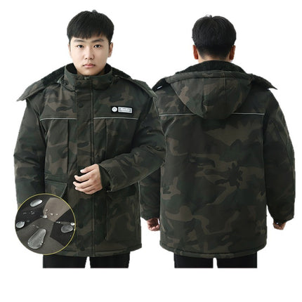 Winter Cotton-Padded Labor Protection Clothing for Men, Fleece-Lined and Thickeneded Cotton-Padded Jacket and Pants Suit, Wear-Resistant and Cold-Proof Camouflage Cotton Coat and Work Clothes