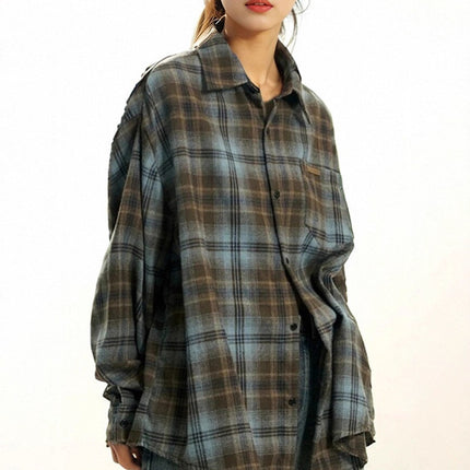 Trendy Two-Tone Brushed Plaid Shirt for Men and Women, Spring Vintage American Style Loose Casual Long-Sleeve Shirt, Couple's Jacket