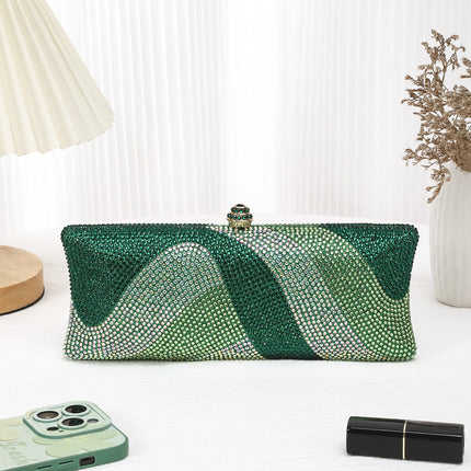 Cross-Border New Fashion Crystal Gradient Small Diamond Hollow Evening Clutch Bag Chain Shoulder Evening Bag Chain Women's Bag