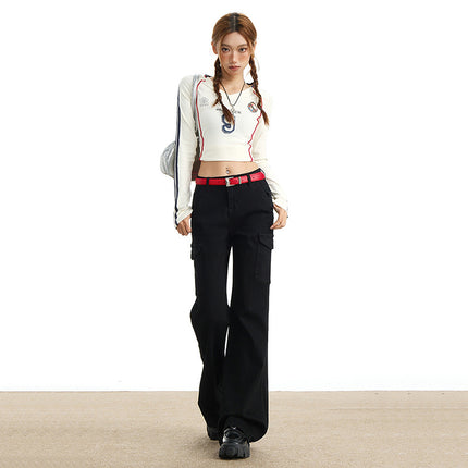 Eye-Catching Autumn and Winter Black Workwear Mid-Waist Elastic European and American Slightly Flared Wide-Leg Floor-Length Casual Jeans for Women
