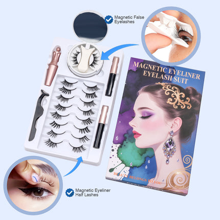 Wholesale magnetic eyeliner false eyelashes magnet false eyelashes 3D three-dimensional net red magnetic false eyelashes 3 pairs of suit