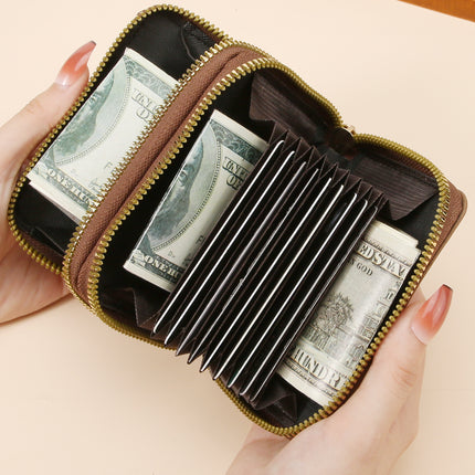 Endaycon Multifunctional Accordion Card Holder Anti-Magnetic Accordion Card Holder Double-Layer Zipper Women's Wallet Large Capacity