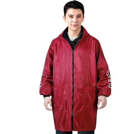 Hooded Camouflage Long Workwear for Adults, Oil-Proof and Waterproof Blue Coat, Unisex Work Uniform with Printed Text, Loose Fit