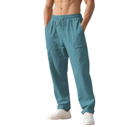 Cross-Border American Autumn New Products Hot Selling American Loose Linen Men's Beach Casual Simple Sports Trousers