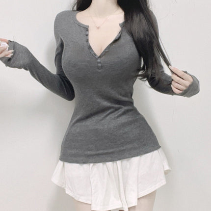 South Korea Dongdaemun all-match sexy hot girl slim fit slimming slightly transparent figure long sleeve T-shirt bottoming shirt top for women