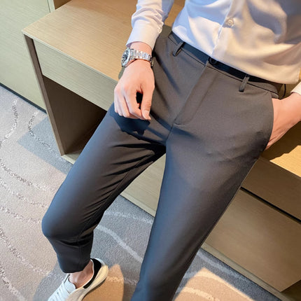 Korean Style Small Western Trousers Men's Autumn and Winter Business Slim-fit Straight Ankle-length Pants 2024 New Arrival Light Luxury Suit Trousers